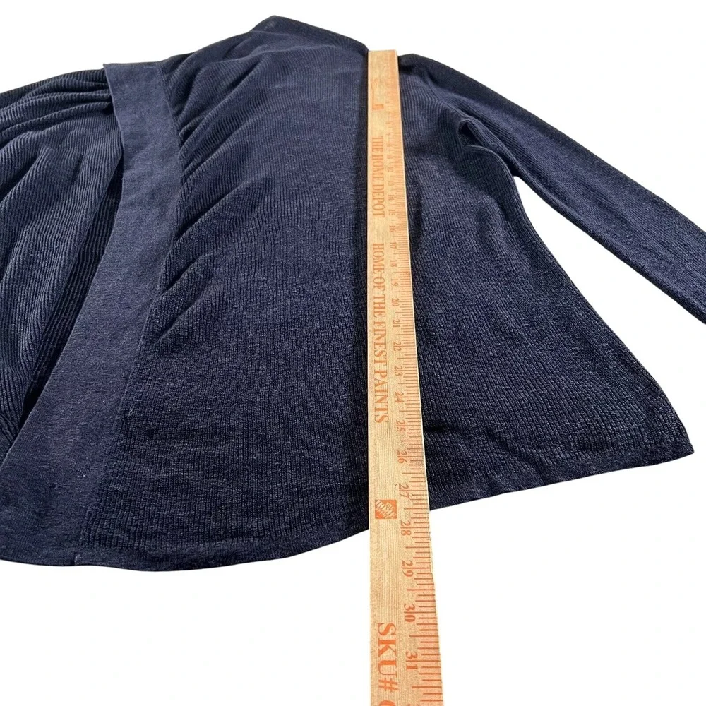 Loft Sweater Womens Size M Blue Linen Open Front Minimalist Draped Waterfall‎